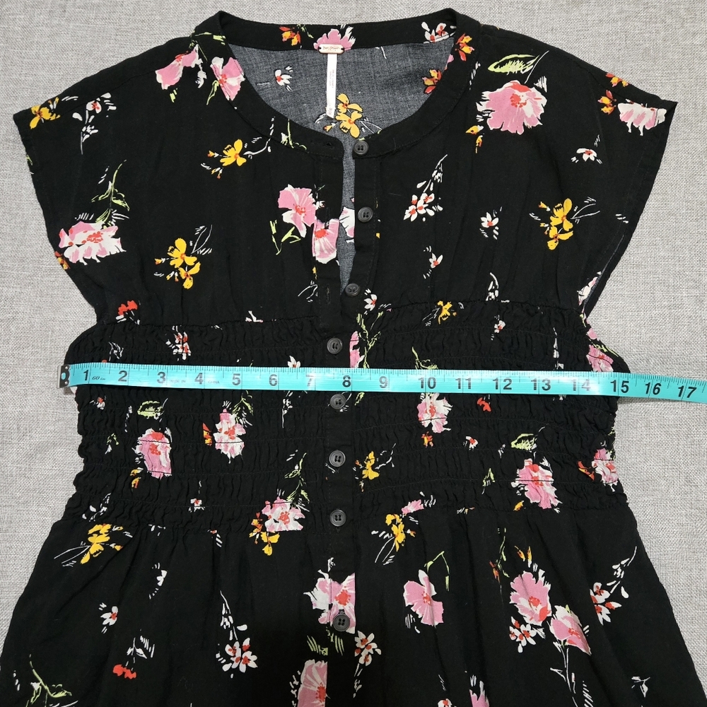 FREE PEOPLE Greatest Day Floral Dress Black Pink Yellow Smocked Waist Medium - Picture 13 of 16